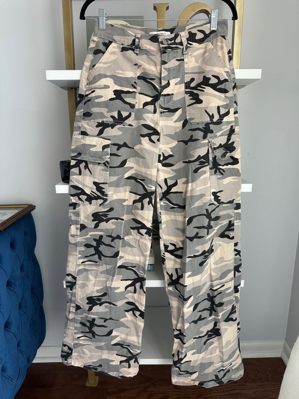 Vibrant Beige and Black Camo Cargo Pants